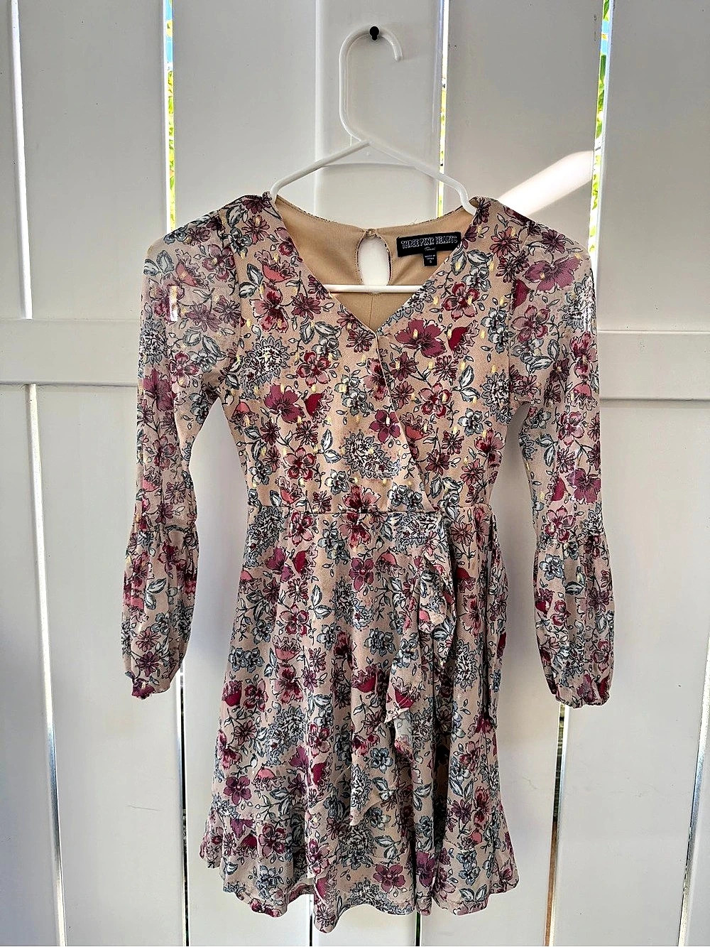 Three Pink Hearts Floral Girl's Dress Size Small Like New